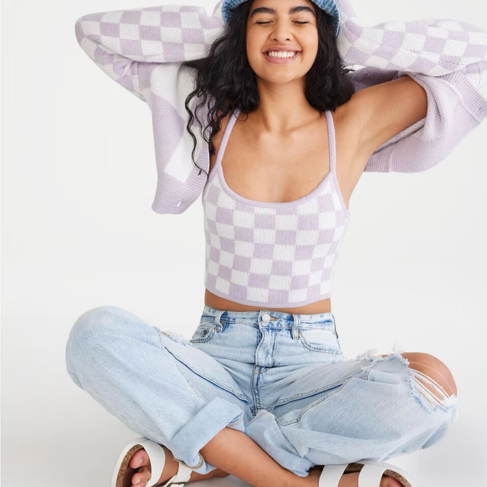Aeropostale Lavender Checkered Crop Sweater Cami - Picture 2 of 10